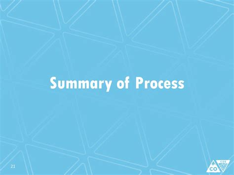 SUMMARY OF PROCESS FOR THE K.